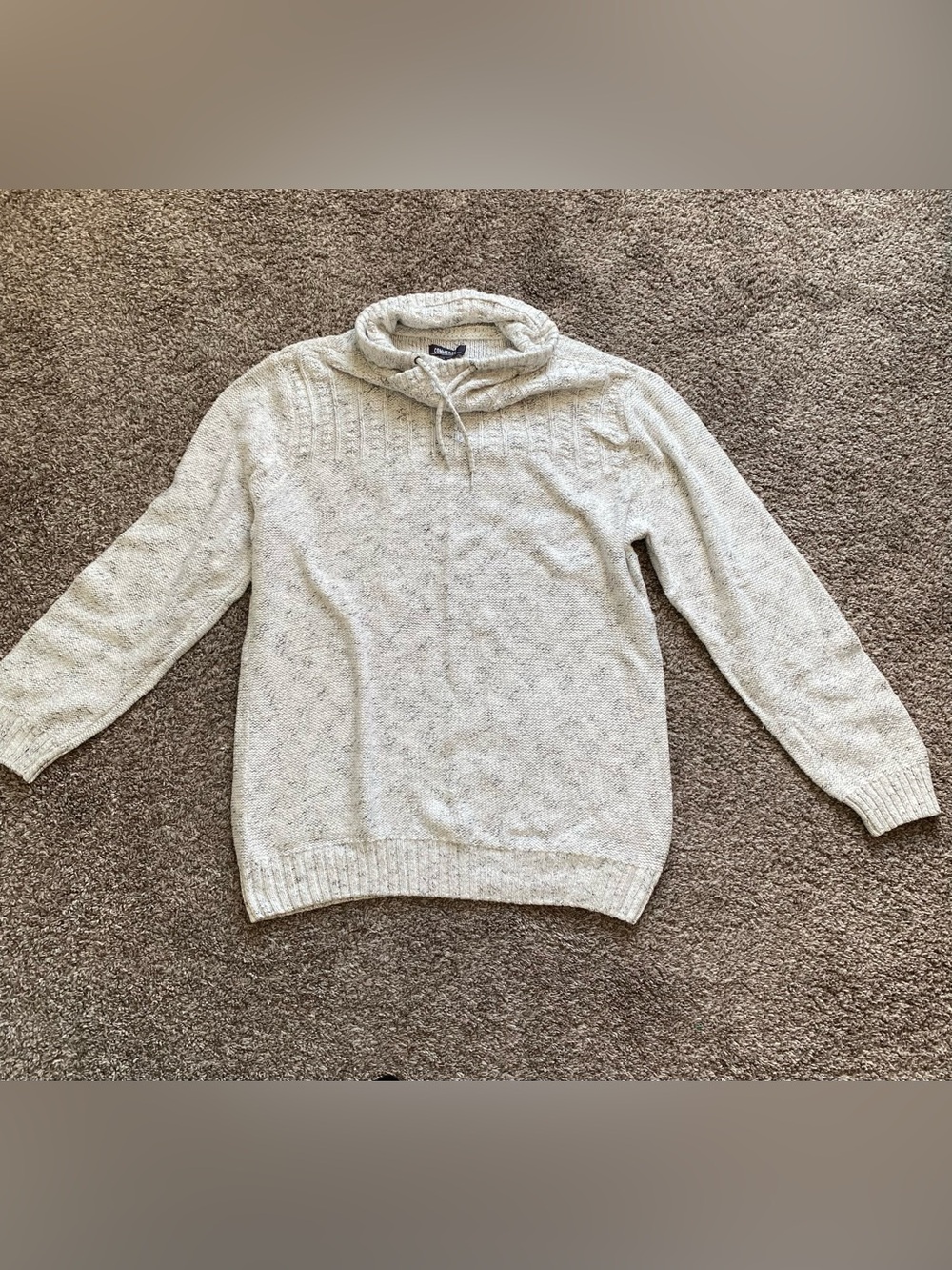 Men's Neutral Cable Knit Turtleneck Sweater with Drawcord